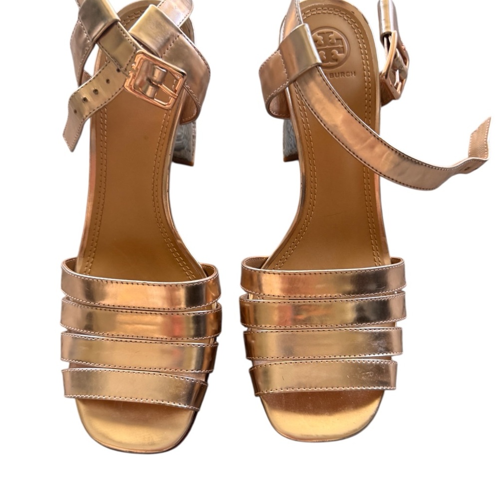 Tory Burch Metallic Strappy Heels Size 8.5 - Picture 2 of 16